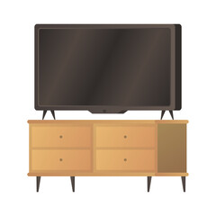 flat tv in desk forniture house icon