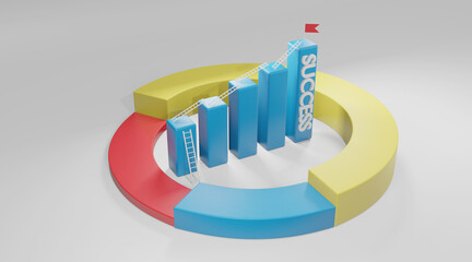 Ladder to higher bar chart.Concept business successful, 3d rendering