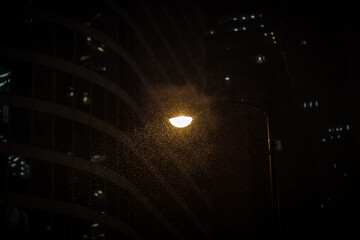 Winter Snow falling Under an Urban City Street Light