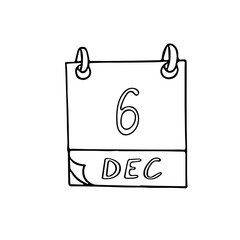 calendar hand drawn in doodle style. December 6. Saint Nicholas Day, date. icon, sticker element for design, planning, business holiday