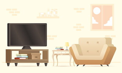 tv in desk with sofa forniture house set icons