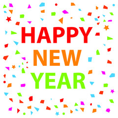 Happy New Year lettering on the background with a colorful brushstroke oil or acrylic paint design element.