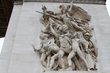 Arc de Triomphe. Statues and sculptures on the side of the arc. Paris, France