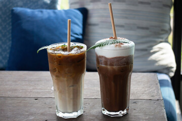 Coffee glass decorated with fern leaf