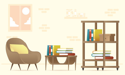 bookscase and sofa forniture house set icons