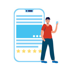 young man using smartphone character