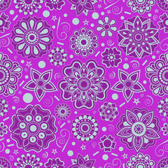 Fototapeta na wymiar Seamless purple floral mandala flower vector pattern design