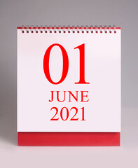 Simple desk calendar for New Year June 2021.
