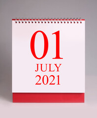 Simple desk calendar for New Year July 2021.