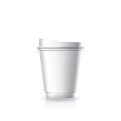Blank white paper-plastic coffee-tea cup with white lid in small size mockup template.