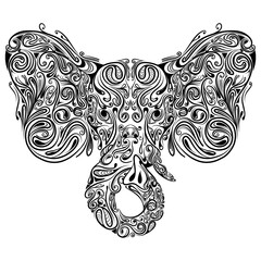 The head elephant with the zentangle art full of the head for the drawing inspiration