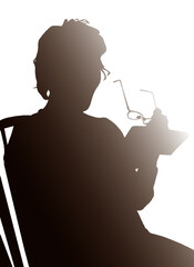 メガネを持つ女性シルエット