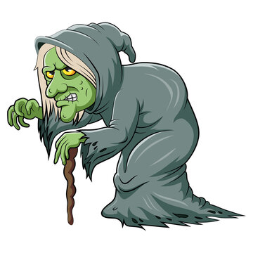 recommend clip art: The old witcher with the green skin and using cloak and wooden stick
