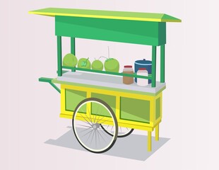 Vector of traditional cart or stall selling young coconut