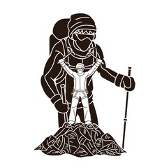 Group of people Hiker climbing mountain hiking cartoon graphic vector