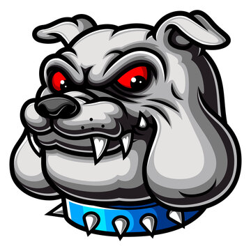 The bulldog  head with the red eyes and using the blue necklace for the mascot