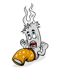 The burning cigarette shock because his head emitting the smoke