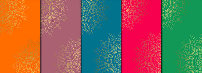 set of golden mandala template with elegant, classic elements. Great for invitation, flyer, menu, brochure, background Premium Vector