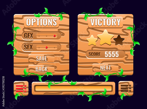 Set Of Wooden Nature Game Ui Options Level Complete Board Pop Up Interface And Progress Bar Icon For Gui Asset Elements Vector Illustration Wall Mural Didik Set Of Wooden Nature Game Ui Options Level Complete Board Pop Up Interface And Progress Bar Icon For Gui Asset Elements Vector Illustration Wall Mural Didik