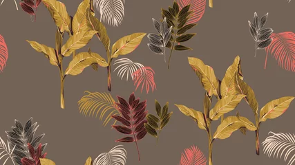 Gordijnen Botanical seamless pattern, hand drawn various plants in brown tone © momosama