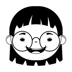 happy little girl wearing eyeglasses head character line style