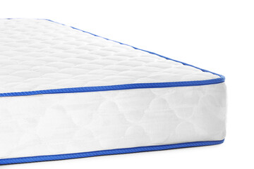 Modern orthopedic mattress on white background, closeup
