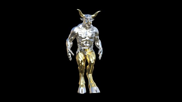 White metal bull, sign of 2021 walks, transparent background, animation