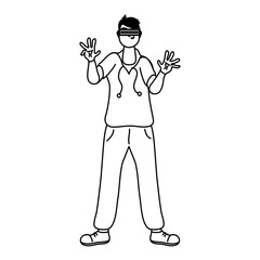 young man using reality virtual technology line style