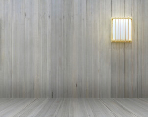 Wood wall with lamp japanese style mockup for interior decoration.