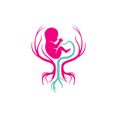 simple baby fetus and abstract tree root vector icon