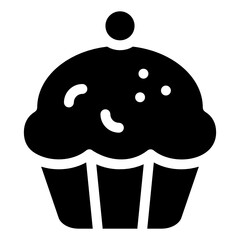 
Cake with cherry on it, cupcake icon in solid design.
