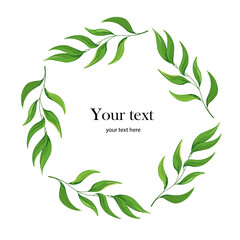 Wreath with wild leaves.Green foliage. Decorative wreath set of greeting cards with space for your text quotes or logo summer or spring design.