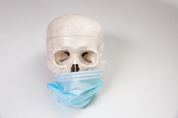 Medical assistant skull proper teeth cleaning, mask, and toothbrush