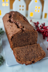 sweet Chocolate Gingerbread Cake on festive background