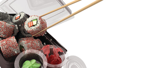 showcase product presentation rolls set on a black delivery box plate 3d render on white