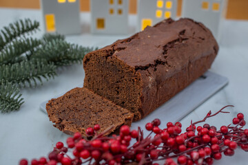 sweet Chocolate Gingerbread Cake on festive background