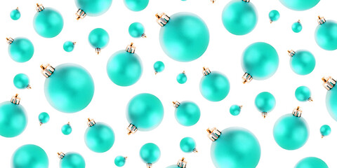Seamless pattern with Christmas  aquamarine decorative balls isolated on white background