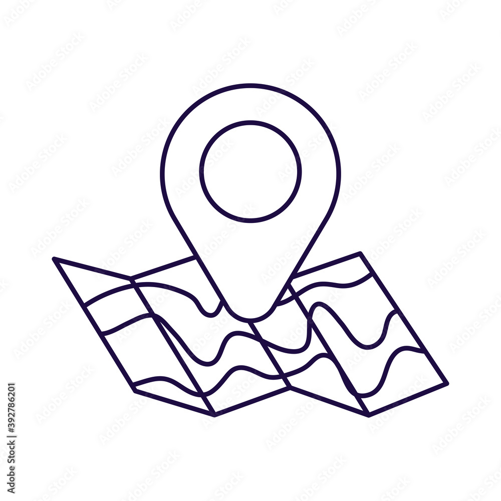 Poster paper map with pin location line style icon
