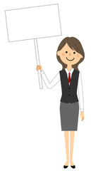 ホワイトボードを持つ制服姿の女性