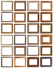 frames for paintings antique gold gilding set isolated on white background