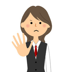 制止する制服姿の女性