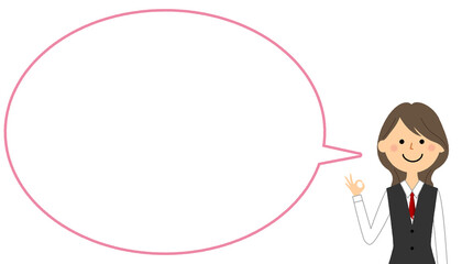 OKサインをする制服姿の女性　ふきだし