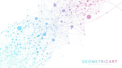 Geometric abstract background with connected line and dots. Structure molecule and communication. Big Data Visualization. Medical, technology, science background. Vector illustration.