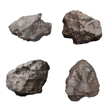 Set of Campo del Cielo IAB Iron Meteorites isolated on white background.