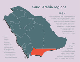 Map Saudi Arabia divided on regions, Najran