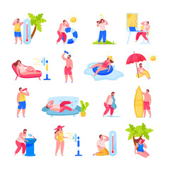 Summertime Heatstroke Flat Icons 