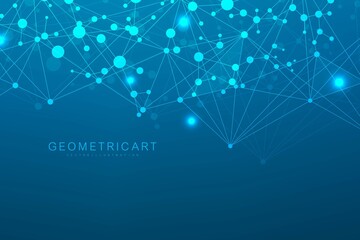 Structure molecule and communication. Dna, atom, neurons. Scientific concept for your design. Connected lines with dots. Medical, technology, chemistry, science background. illustration.
