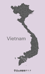 Vector map Vietnam divided on regions Asia country
