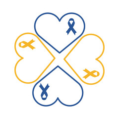 down syndrome campaign ribbons in hearts line style icon