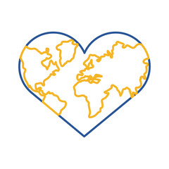 down syndrome earth with heart shape line style icon